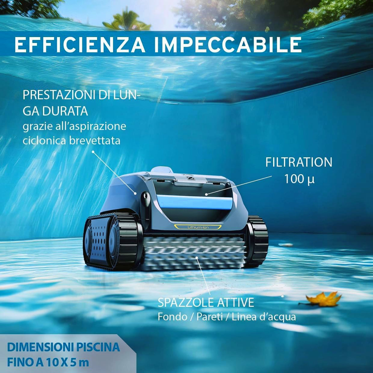 Zodiac Freedom OF 42 iQ Senza Fili Cordless - Robot Pulitore Piscina a Batteria fino a 10 Mt - FONDO + PARETI + LINEA - MY2025